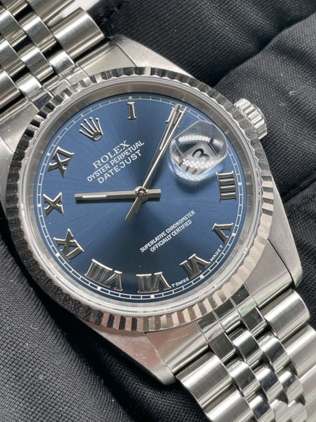 Rolex Datejust Blue Dial Like New With Paper From 1997 Never Polished